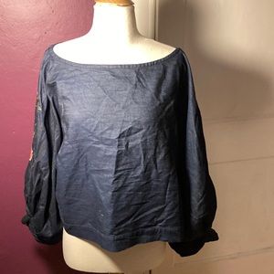Shakespearean navy blue blouse with roses